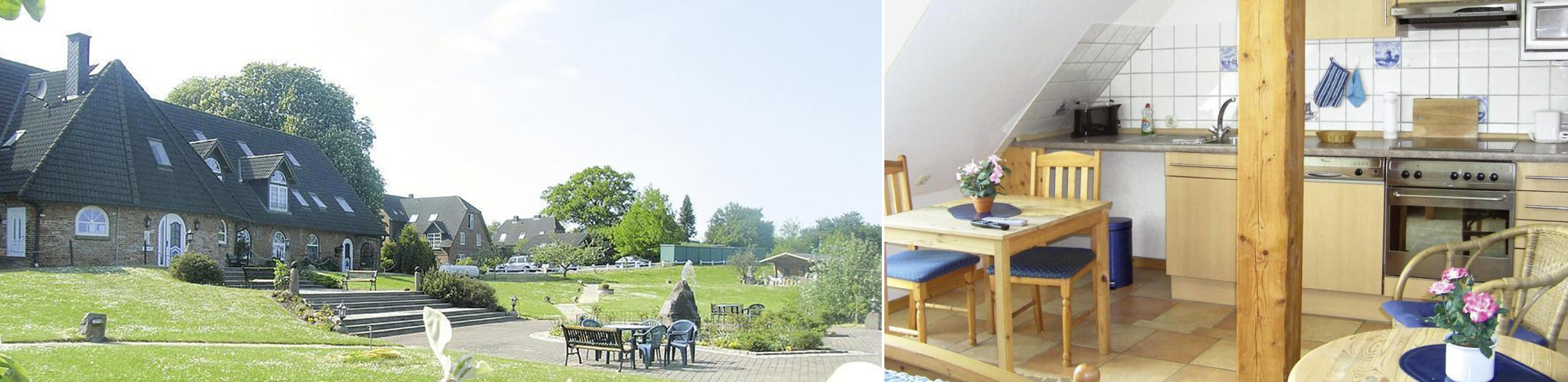 Bild vom Haus von vorne und Einblick in eine Ferienwohnung